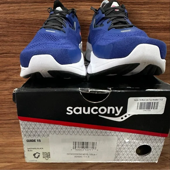 Men’s Saucony Guide 15 Sapphire, Black & Blue Sneakers, Size 11.5. Brand New!